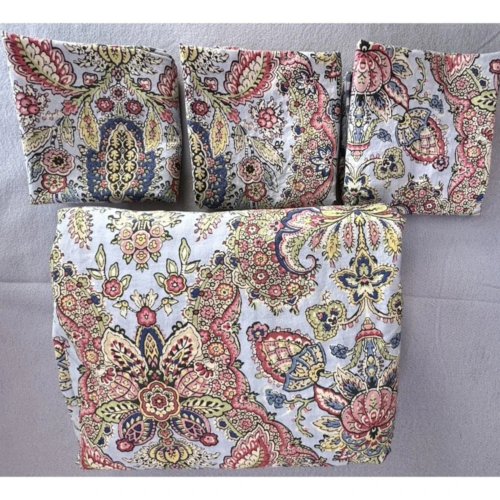 Pottery Barn Florentine King Duvet Cover w/ 3 Euro Shams Paisley Gingham Organic